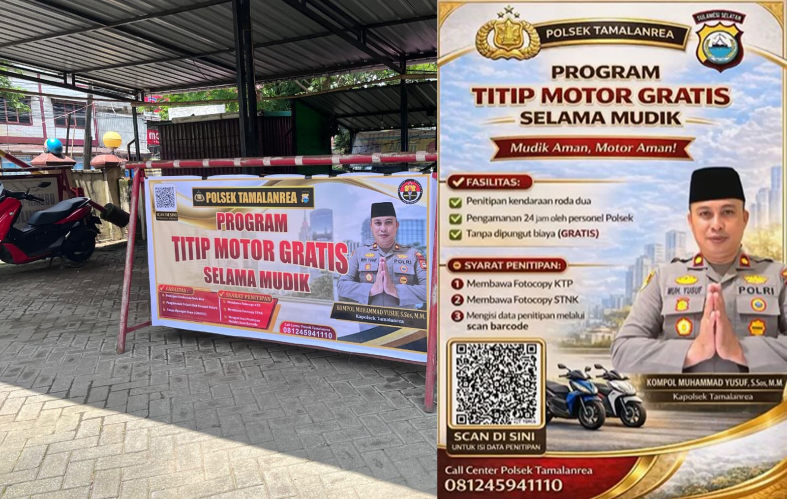 Polsek Tamalanrea Buka Layanan Titip Kendaraan Gratis bagi Warga yang Mudik