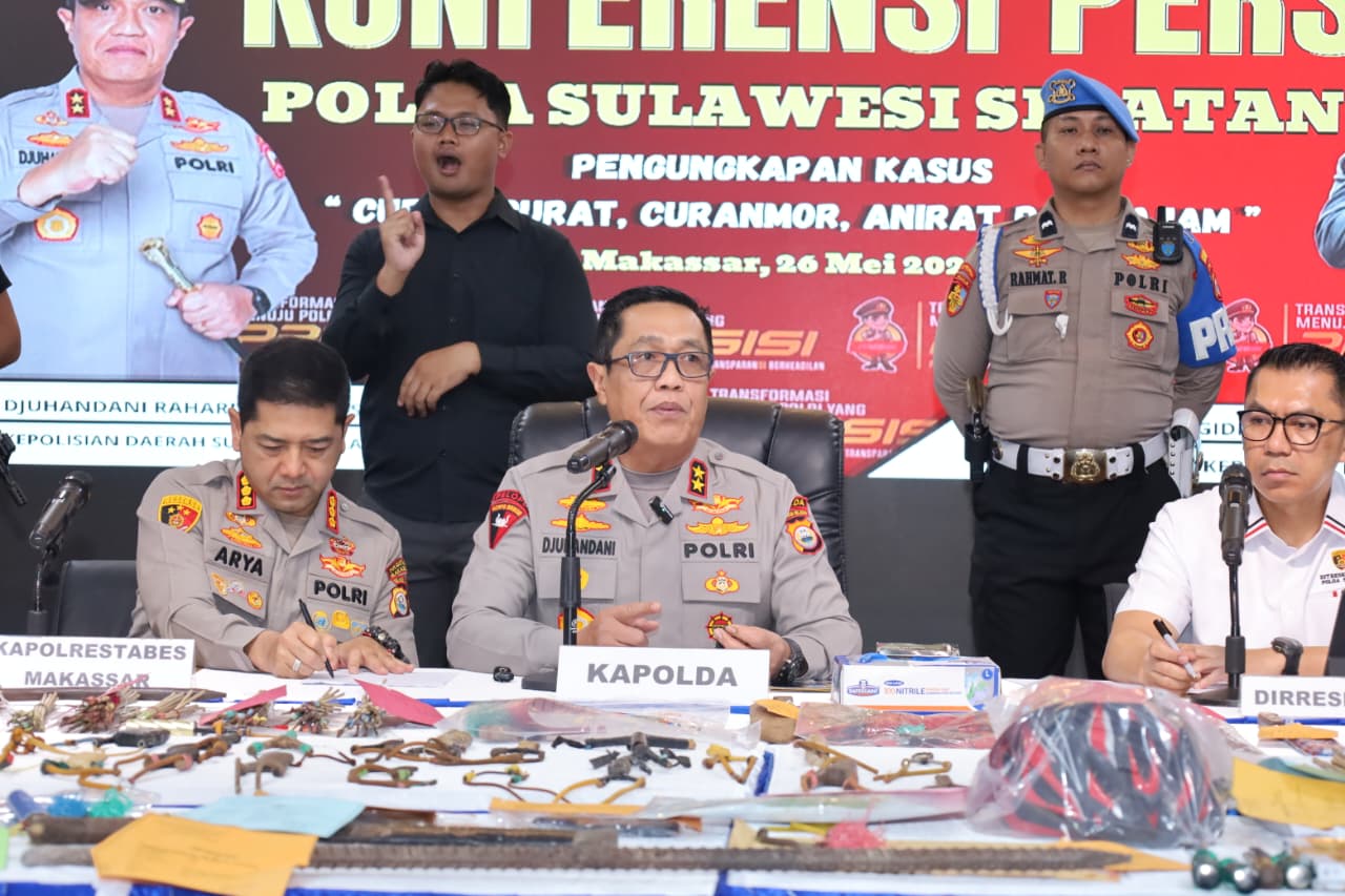 Polda Sulsel Ungkap 148 Kasus Kejahatan Jalanan 3C dengan Total 176 Tersangka Ditangkap